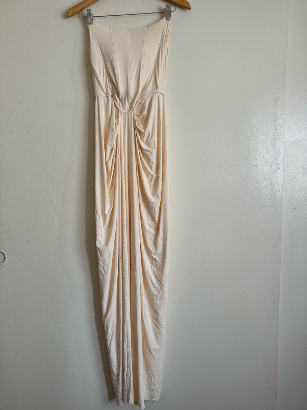 Pearl Gown Deme by Gabriella Bustier Strapless Ivory Ruched Maxi Dress - Picture 3 of 9